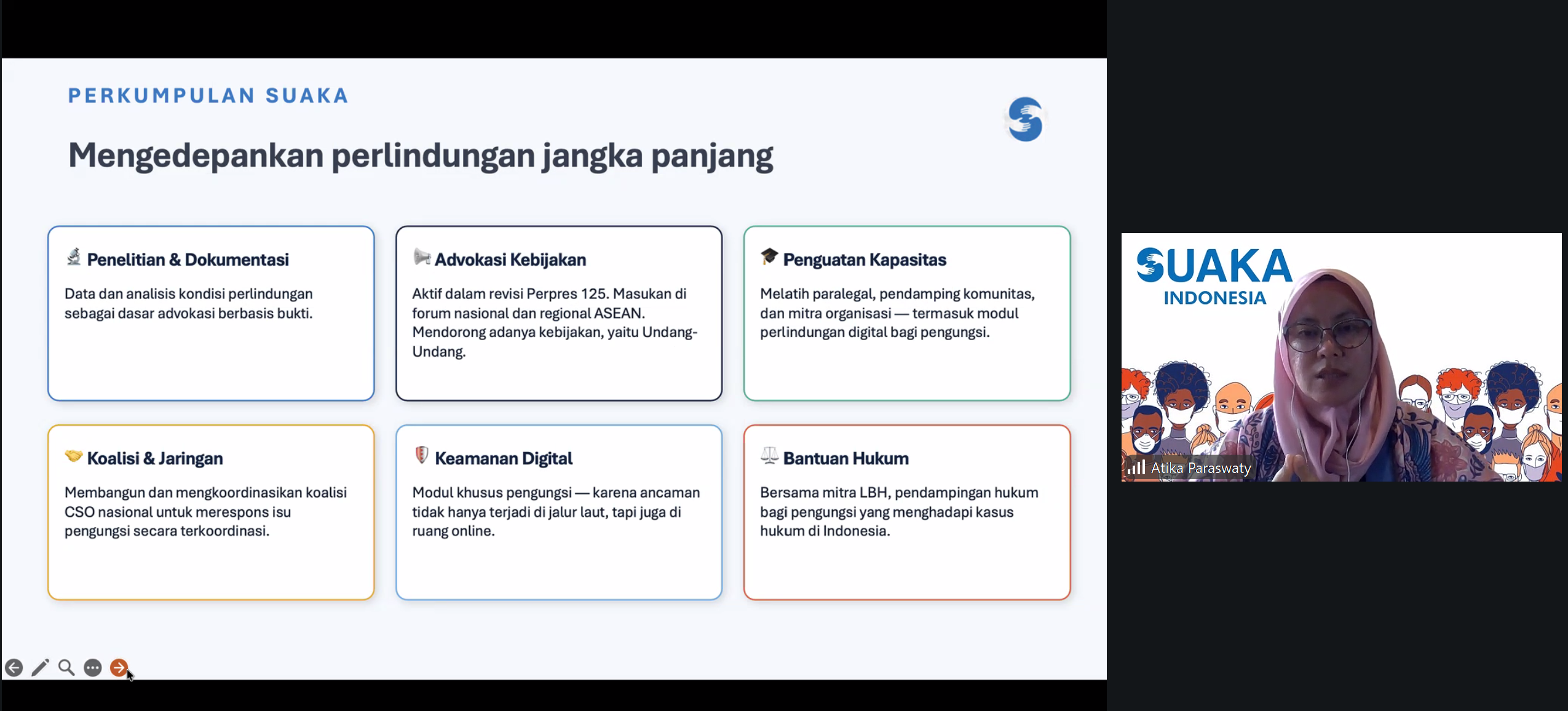 Ketua SUAKA Atika Paraswaty, Narasumber 2 menyampaikan paparan materi