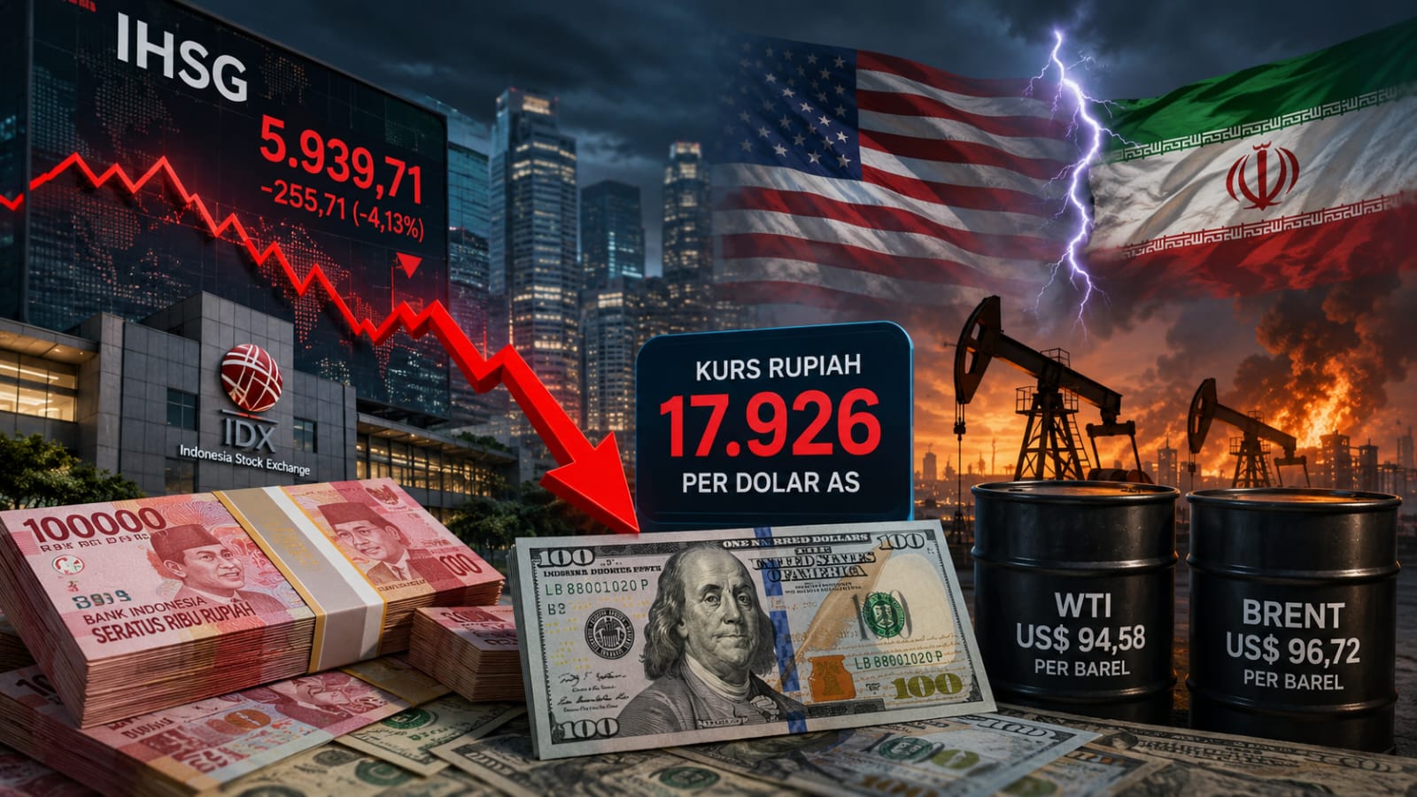 Rupiah Tembus Rp17.926 per Dolar AS, IHSG Anjlok 4 Persen Dipicu Ketegangan Global dan Lonjakan Harga Minyak