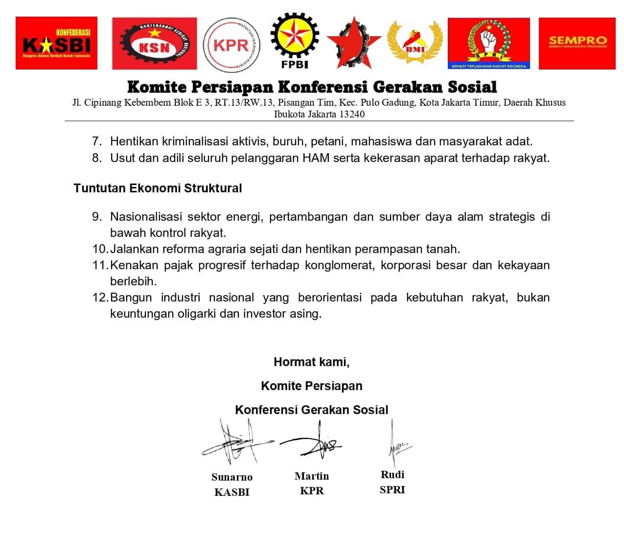 KP-KGS Serukan Turunkan Harga BBM dan Cabut UU Partai Politik, Tuding Oligarki Jadi Penyebab Krisis