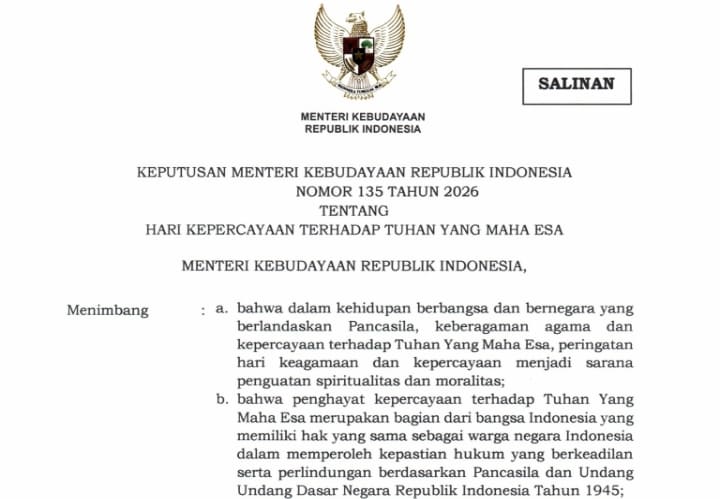 Pemerintah Resmi Tetapkan 13 Juli sebagai Hari Kepercayaan Terhadap Tuhan Yang Maha Esa