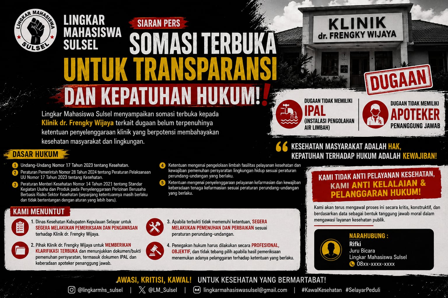 LMS Desak Pemeriksaan Dugaan Kepatuhan Penyelenggaraan Klinik dr. Frengky Wijaya