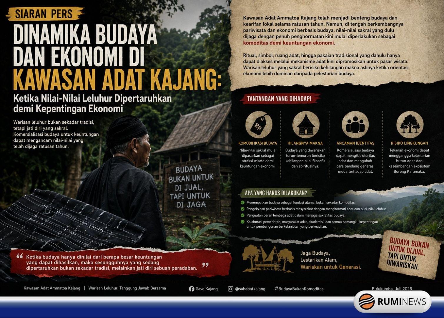 Budaya Bukan untuk Dijual, Ketika Nilai Leluhur Kajang Menjadi Komoditas