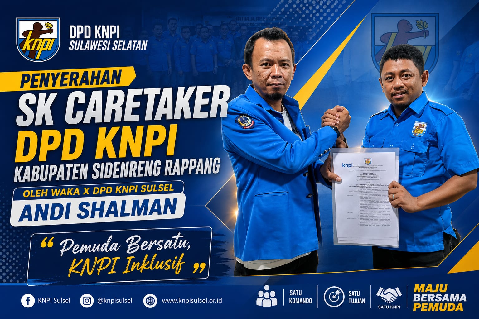 Andi Shalman jadi Caretaker DPD KNPI Sidrap ; Saatnya Benahi KNPI Sidrap, Konsolidasi Pemuda Jadi Kunci